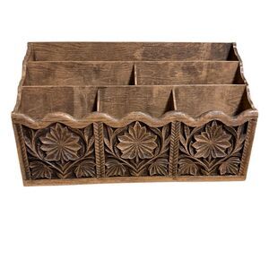 Vintage 70's Lerner Faux Wood Plastic Letter Holder Desk Caddy Bamboo Pattern